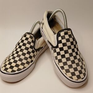 Vans Cream And Black Checkered Shoes